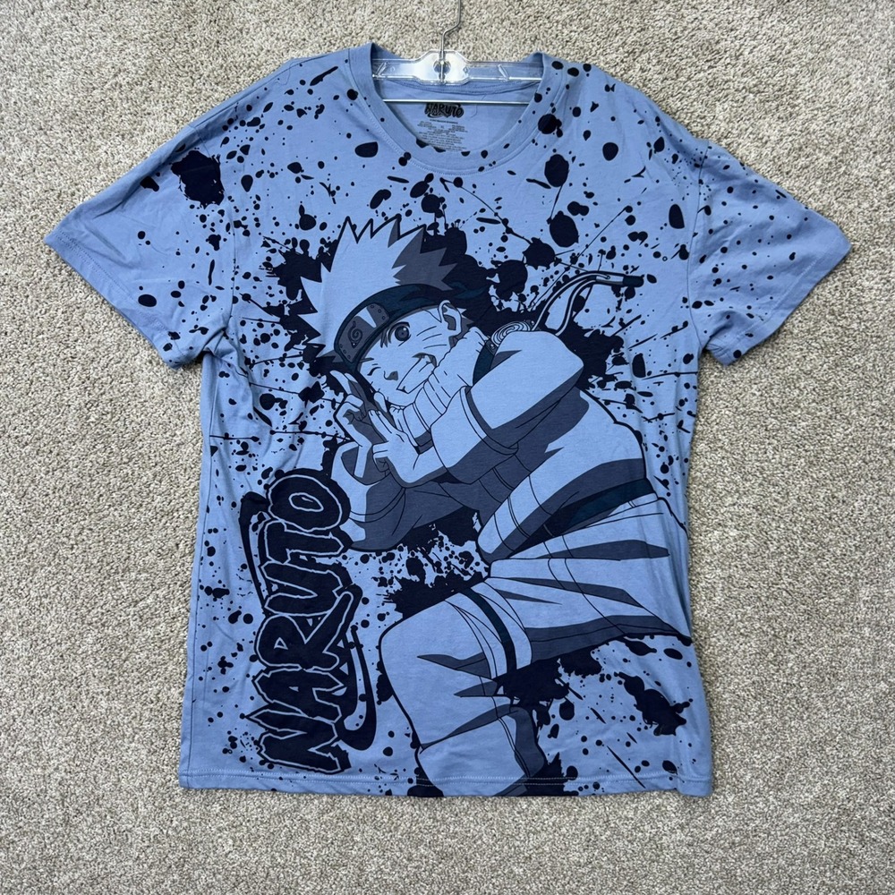 Naruto Graphic T-Shirt Mens XL Blue Paint Splatter‎ Anime Manga Short Sleeve Tee